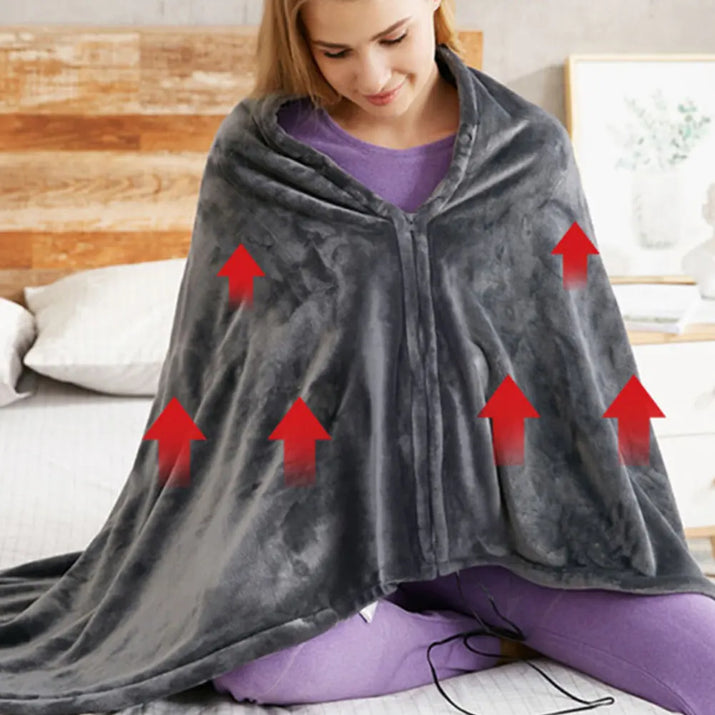USB Electric Heated Blanket 3 Heating Levels Fleece Heated Blanket Wearable Heating Lap Blanket Quickly Heated Cape Pad