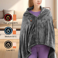 USB Electric Heated Blanket 3 Heating Levels Fleece Heated Blanket Wearable Heating Lap Blanket Quickly Heated Cape Pad